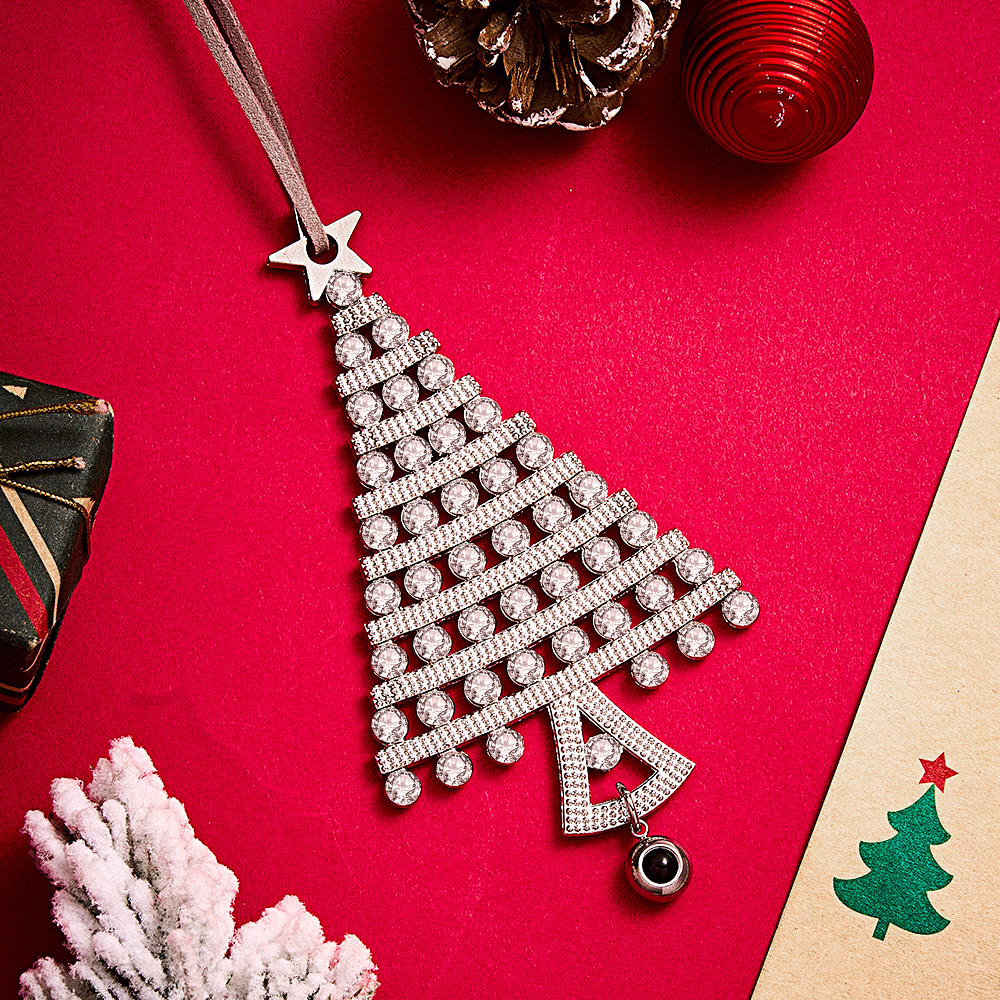 Personalized Photo Projection Ornaments Diamond Christmas Tree Shape Ornaments Christmas Tree Decoration Ornaments for Christmas Gifts - soufeeluk