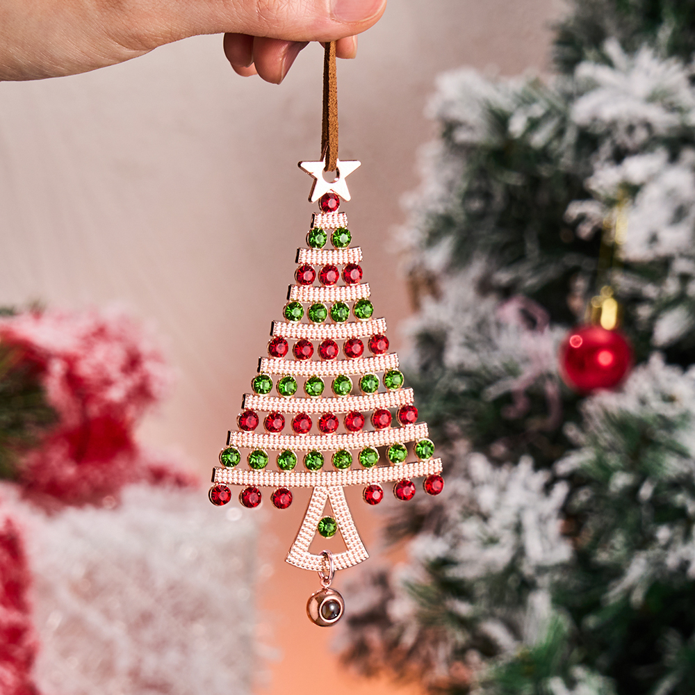 Personalized Photo Projection Ornaments Diamond Christmas Tree Shape Ornaments Christmas Tree Decoration Ornaments for Christmas Gifts - soufeeluk