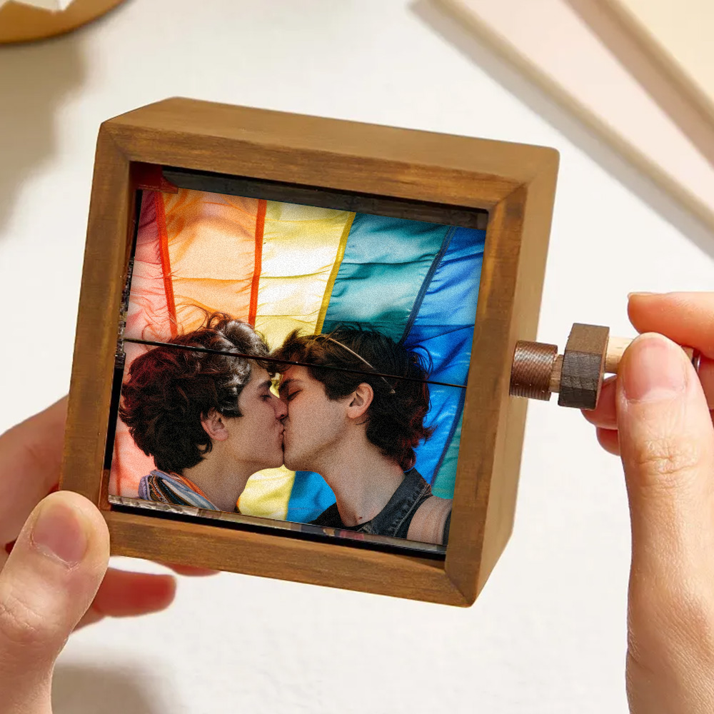 Custom Photo Flipbook Frame Animation Machine Mechanical Rainbow Hand-cranked Photo Album with Light Unique LGBT Pride Gift for Him & Him - soufeeluk