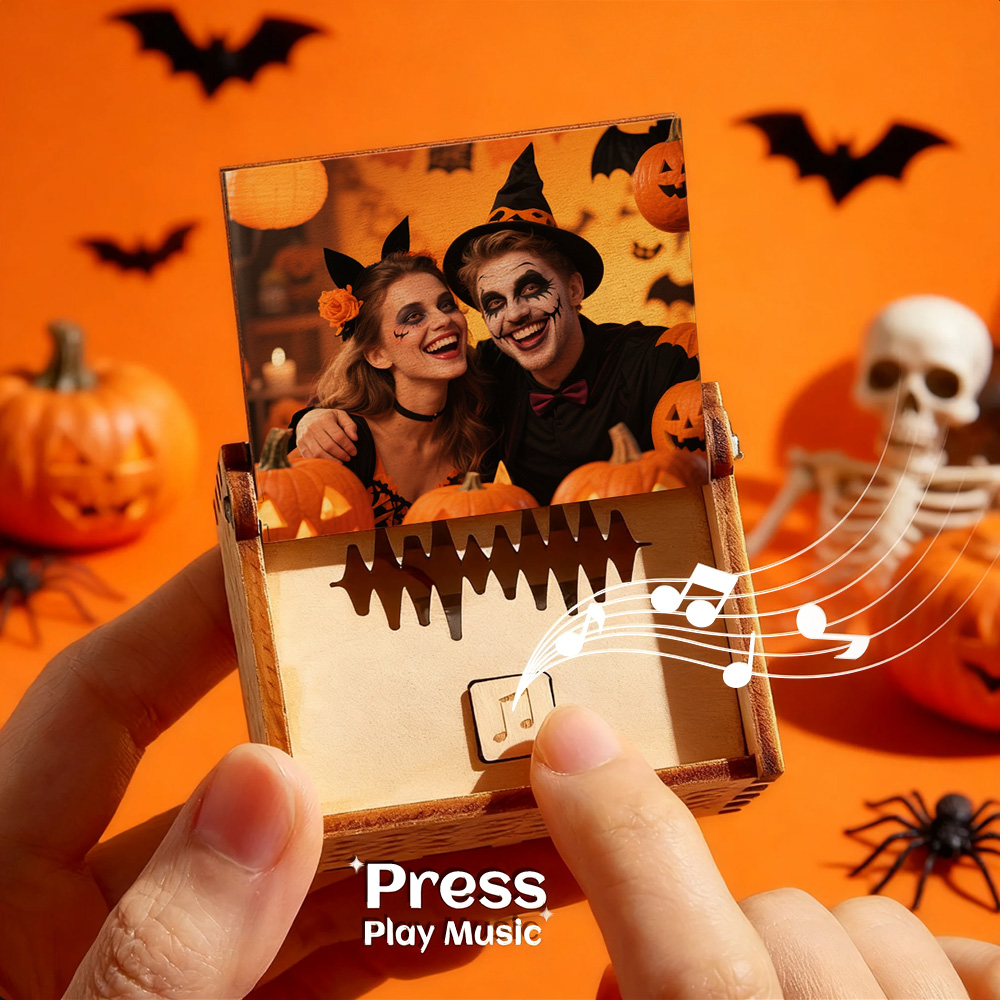 Custom Digital Music Box Any Song Tune or Voice Personalized Wooden Photo Music Box with Text Halloween Gift - soufeeluk