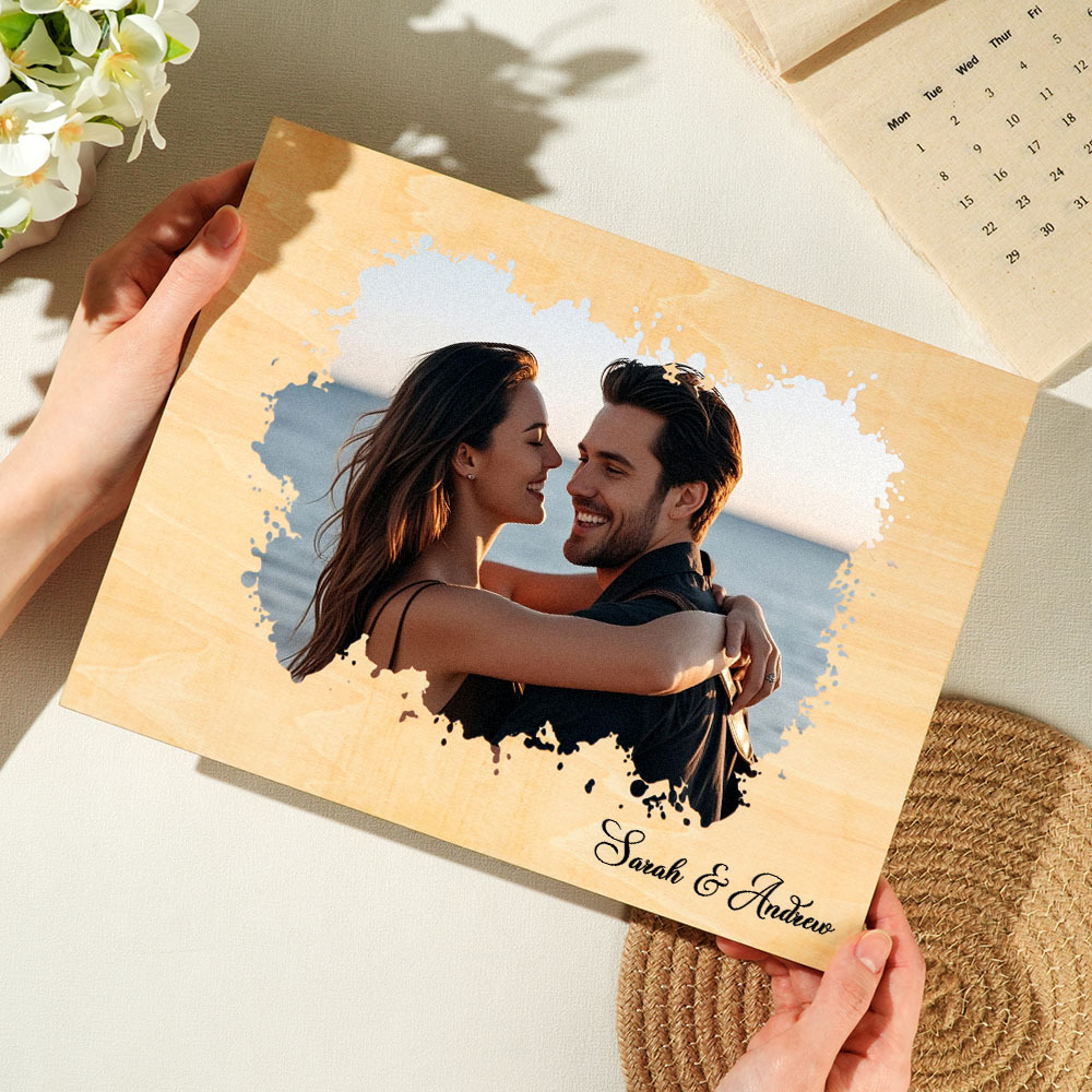Custom Couple Portrait Photo Custom Photo on Wood Engraved Photo on Wood Watercolor Style Custom Wall Art - soufeeluk