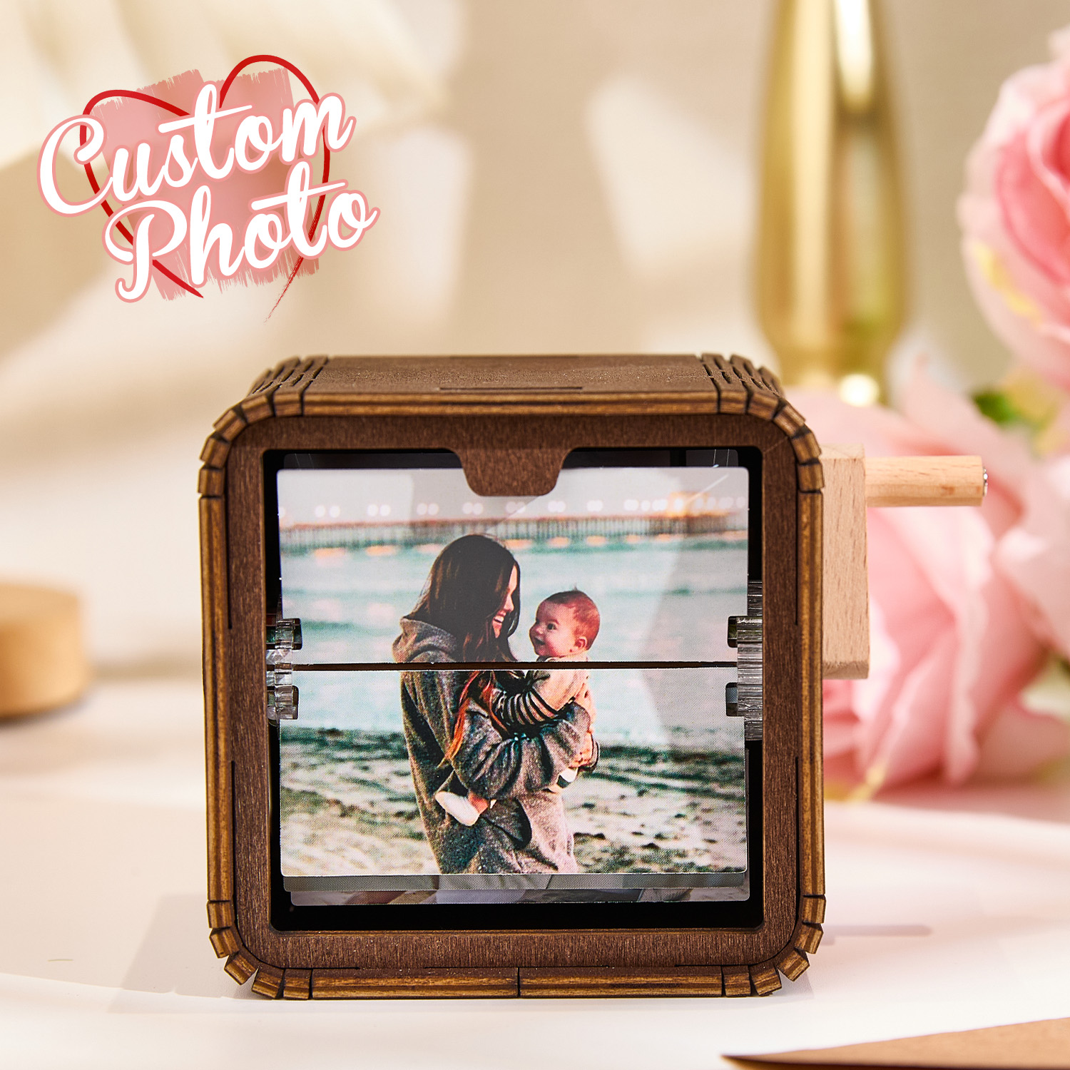 Custom 16 Photos Music Flipbook Frame Animation Machine Mechanical Hand-cranked Photo Album with Light Unique Mother's Day Gifts - soufeeluk