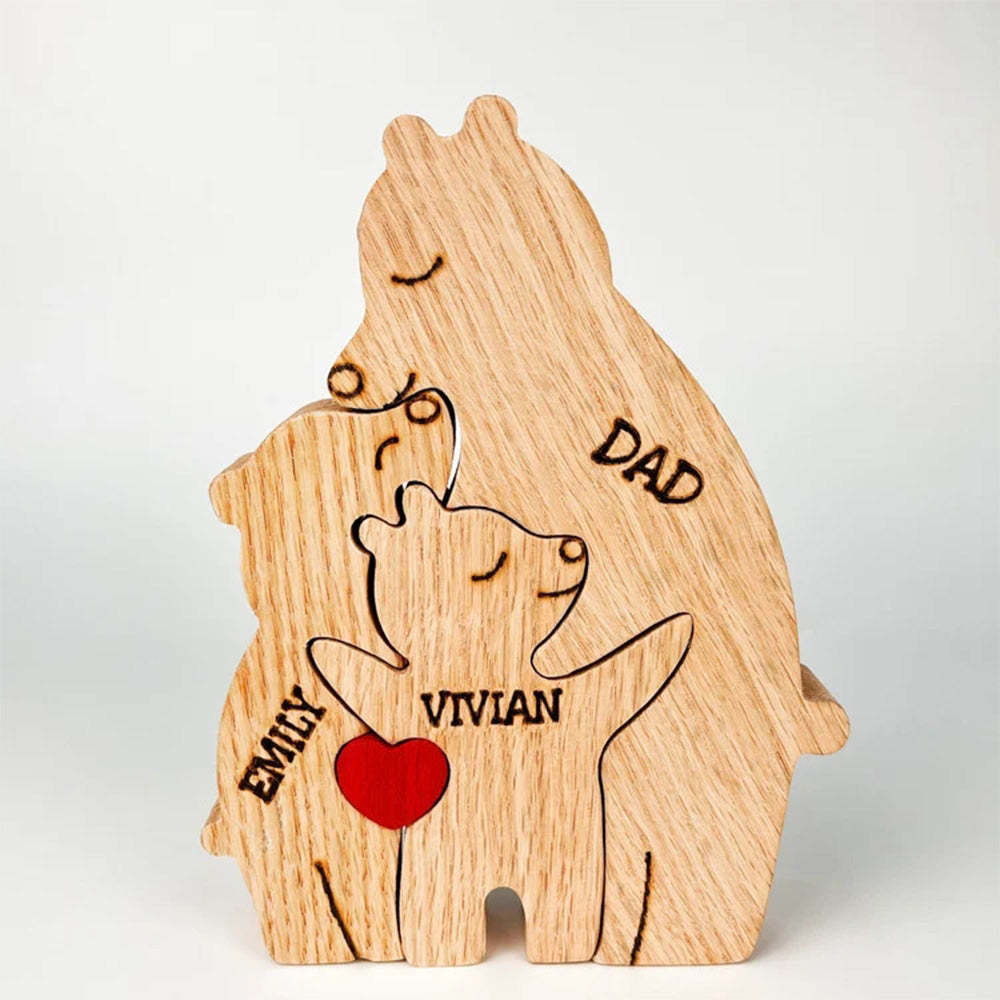 Custom Names Wooden Single Parent Bears Family Block Puzzle Home Decor Gifts - soufeeluk