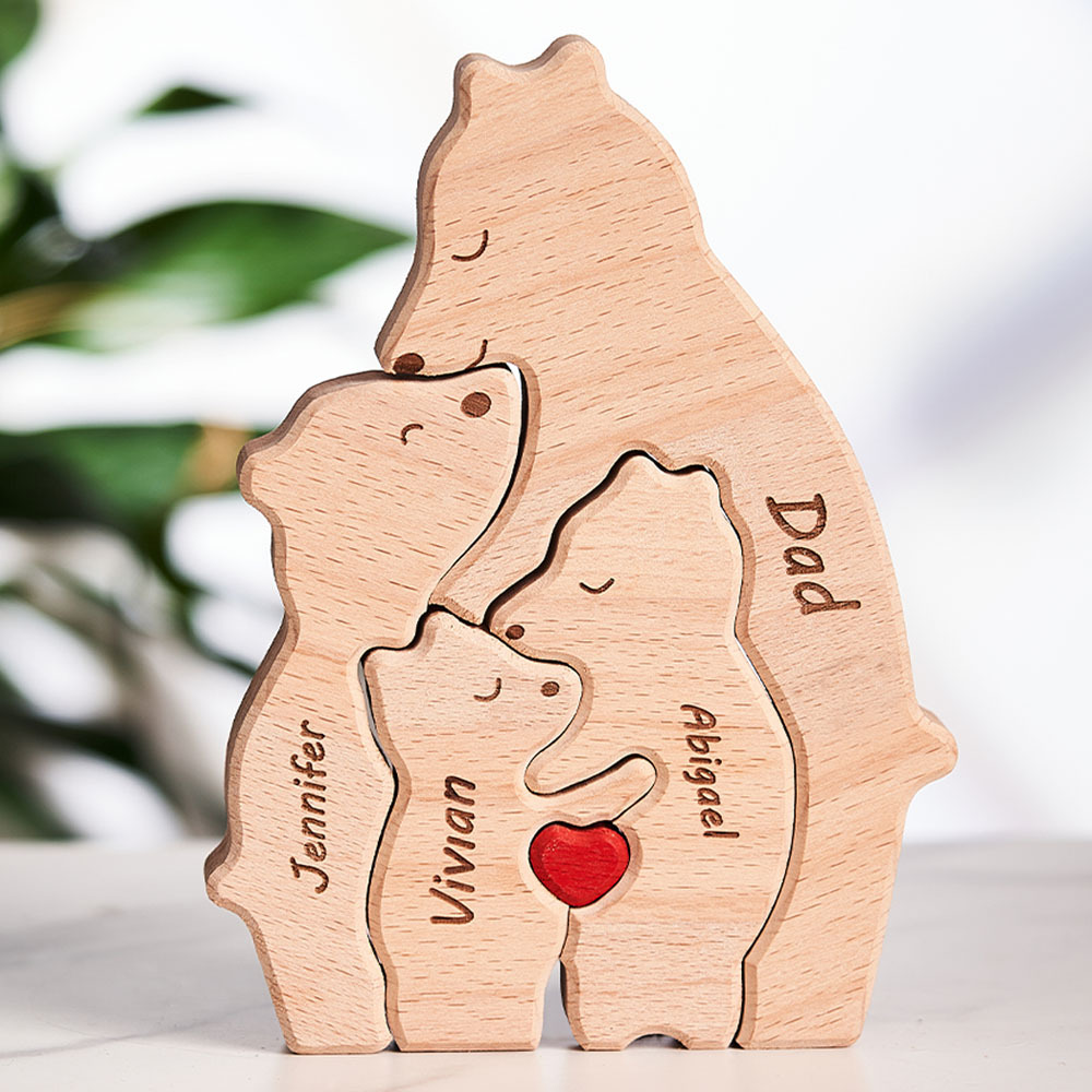Custom Names Wooden Single Parent Bears Family Block Puzzle Home Decor Gifts