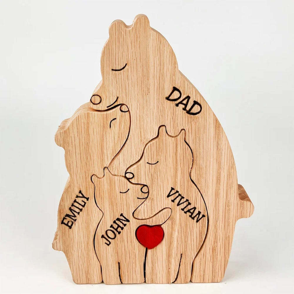 Custom Names Wooden Single Parent Bears Family Block Puzzle Home Decor Gifts - soufeeluk