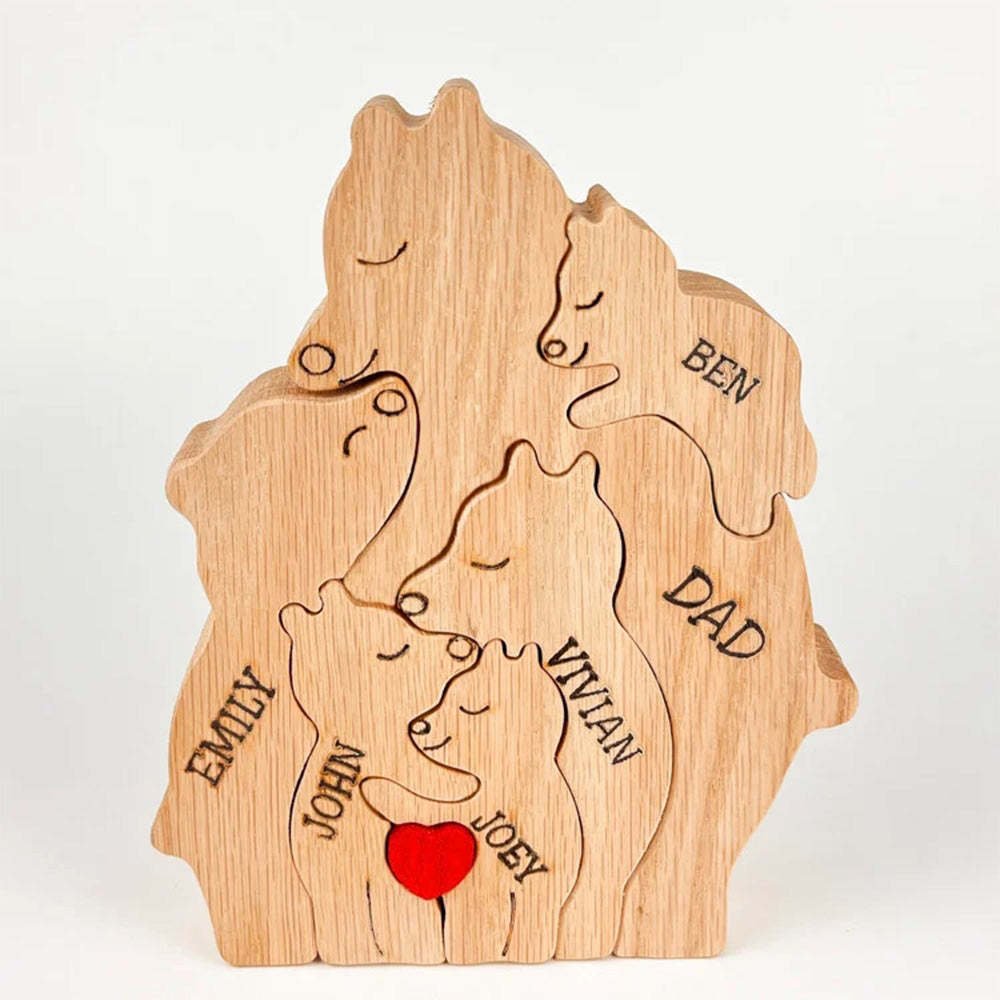 Custom Names Wooden Single Parent Bears Family Block Puzzle Home Decor Gifts - soufeeluk