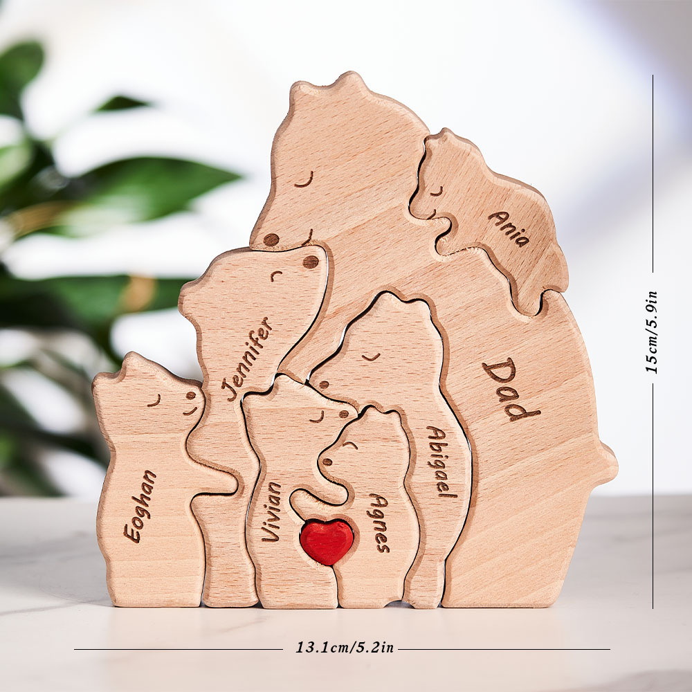 Custom Names Wooden Single Parent Bears Family Block Puzzle Home Decor Gifts