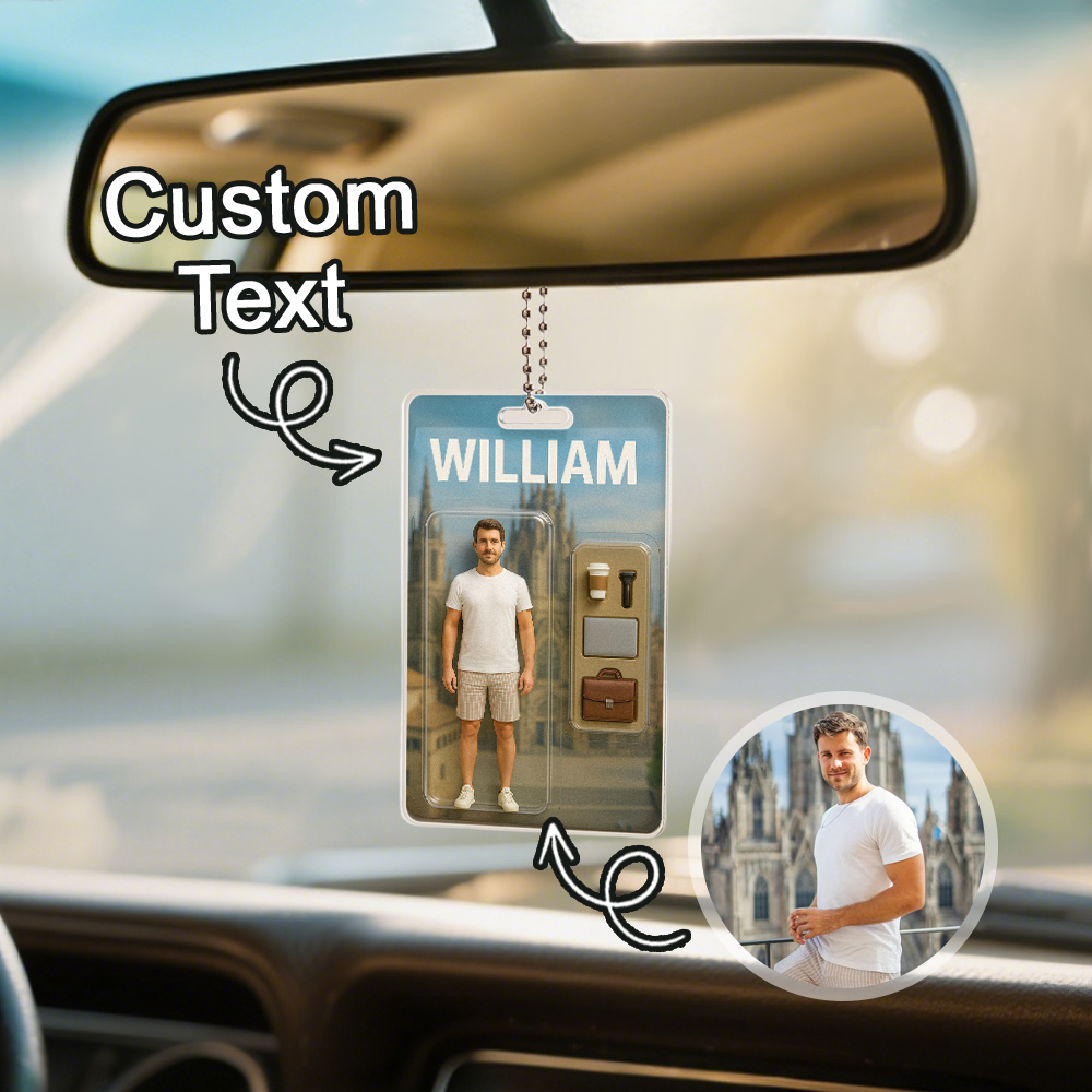 Custom 3D Effect Action Figure Pack Packaging Toy Box Style Art Gift Personalized Acrylic Car Hanger Gift for Dad - soufeeluk