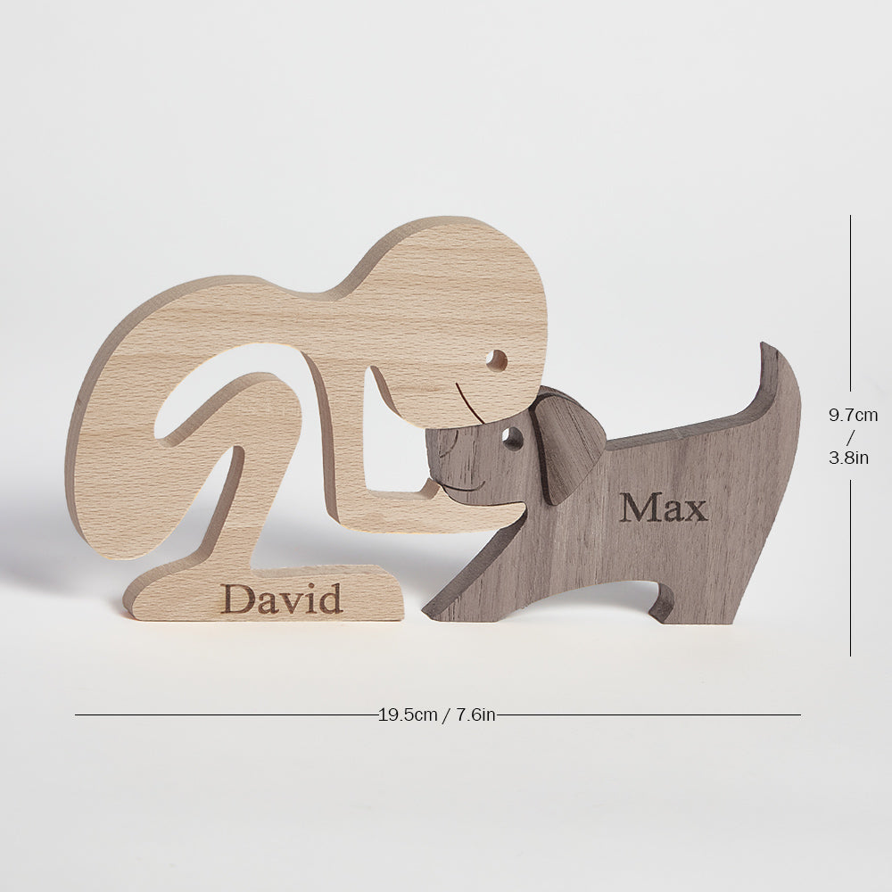 Man and Dog Wooden Pet Carving Blocks Custom Name Table Decor Gifts for Pet Lover - soufeeluk