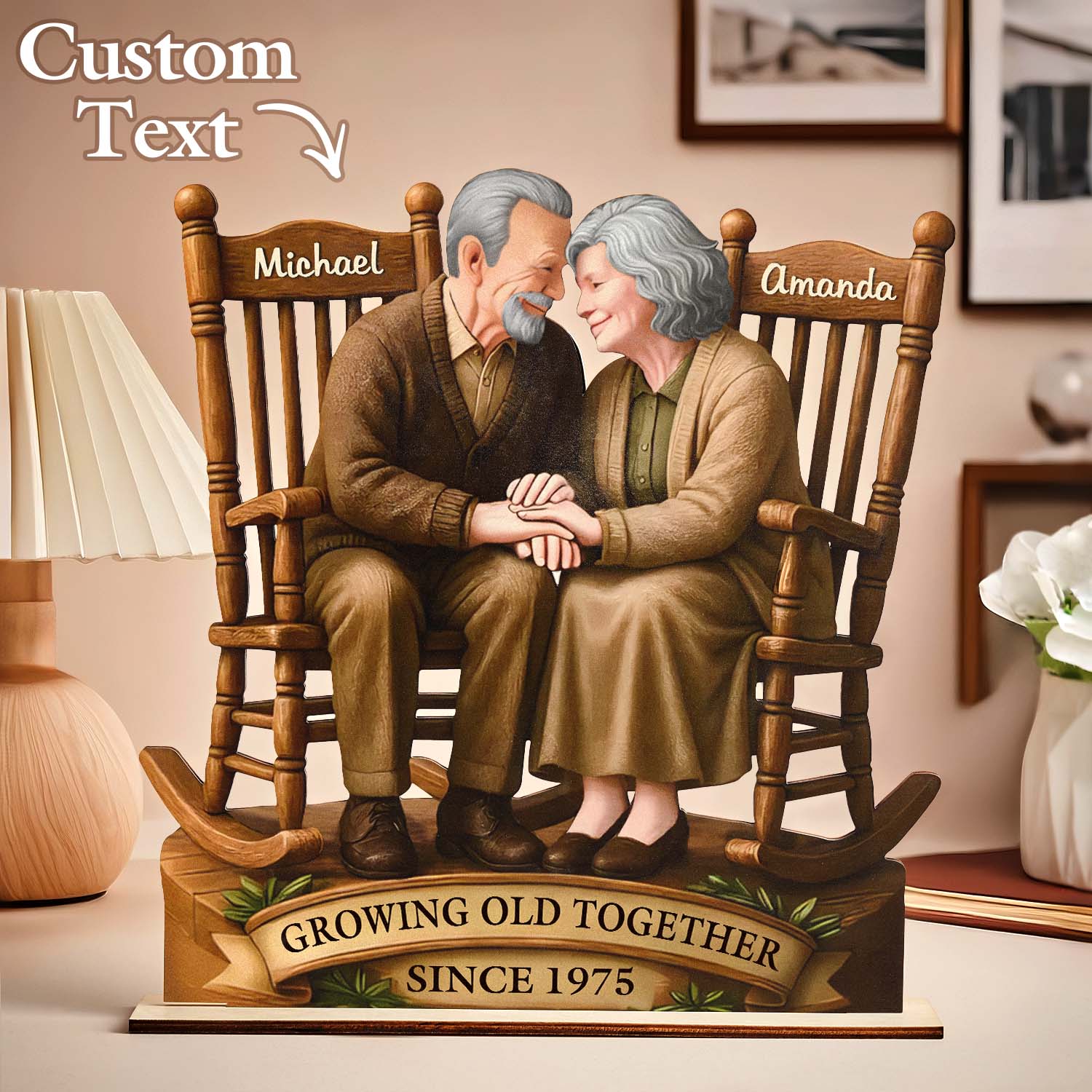 Custom Couple Wooden Ornaments Custom Text 2-Layered Wooden Plaque With Flat Stand Gift For Husband Wife Anniversary Gift - soufeeluk