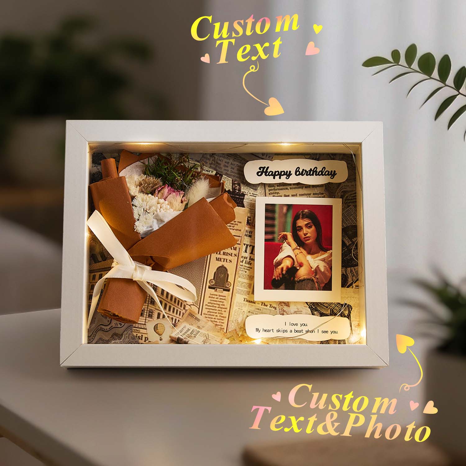 Custom Photo Bouquet Frames Custom Photo Night Light Romantic Home Decor Gifts for Her Birthday Gift - soufeeluk