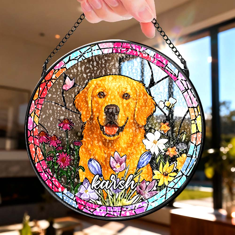 Custom Dog Portrait Suncatcher Custom Pet Portrait Stained Glass Suncatcher Dog Stained Glass Dog Dog Memorial Gift Pet Memorial Gift - soufeeluk