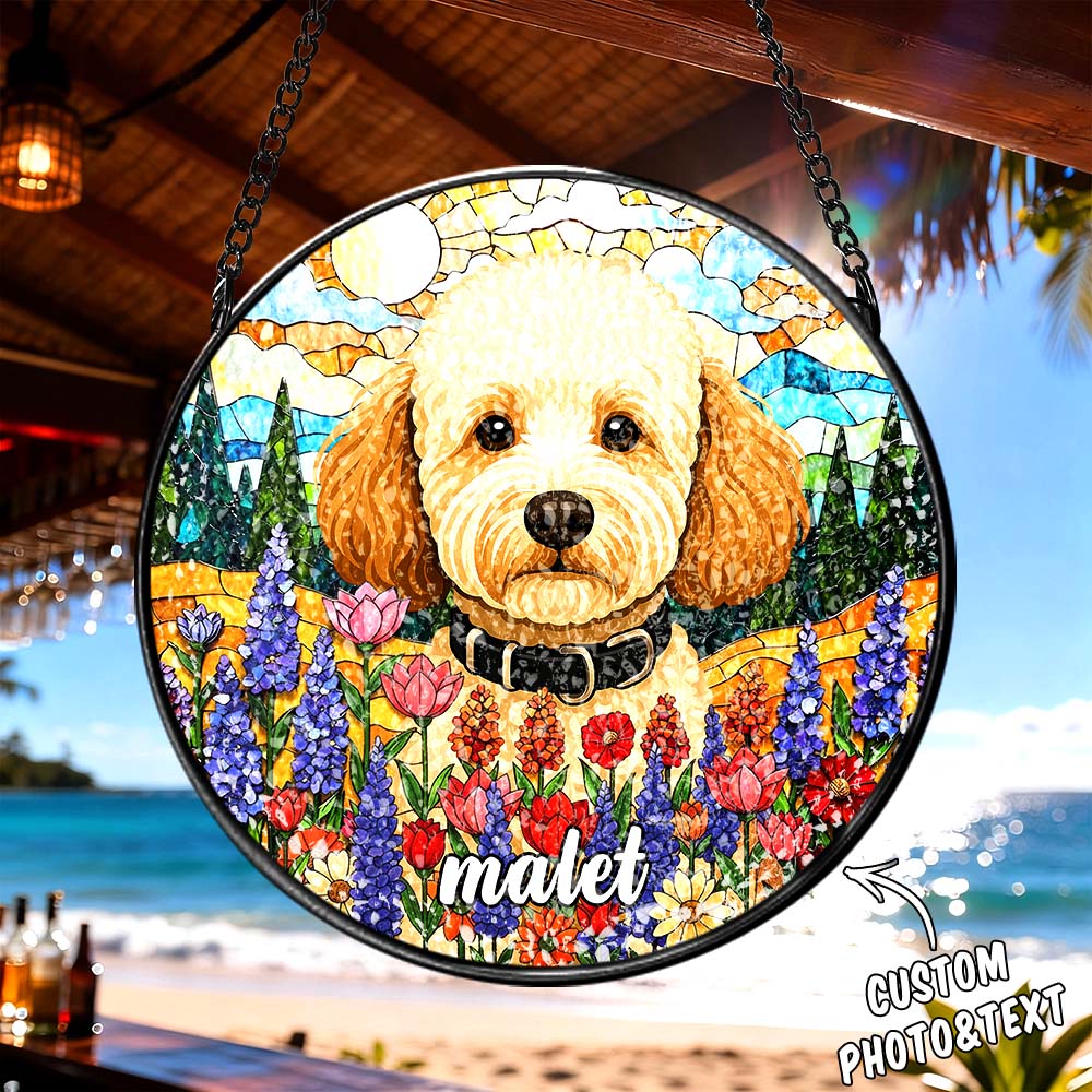 Dog Memorial Suncatcher Pet Memorial Gifts Pet Portrait Stained Glass Suncatcher Dog Portrait from Photo Sympathy Gifts - soufeeluk