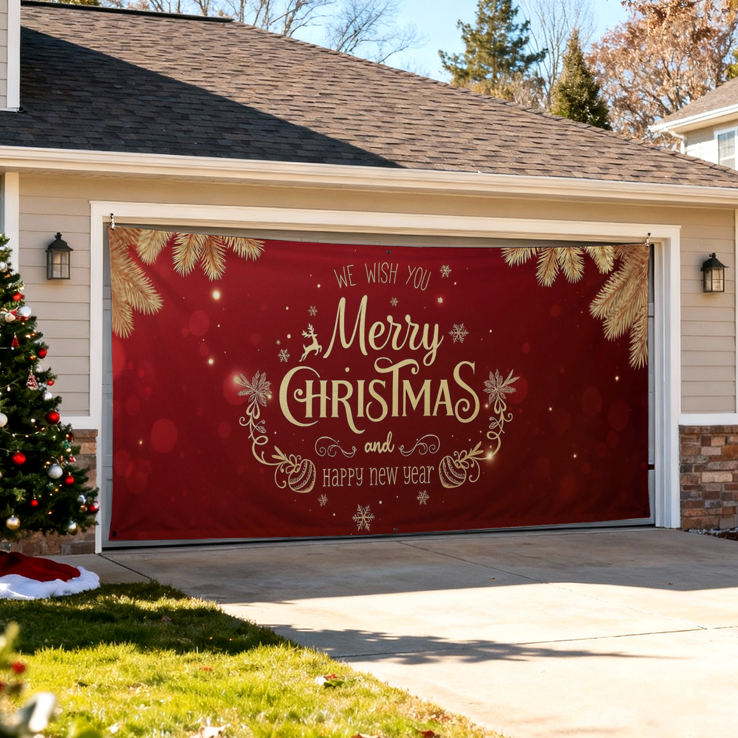 Christmas Garage Door Covers Custom Holiday Door Curtain, Festive Outdoor Decoration, Hanging Garage Cover - soufeeluk