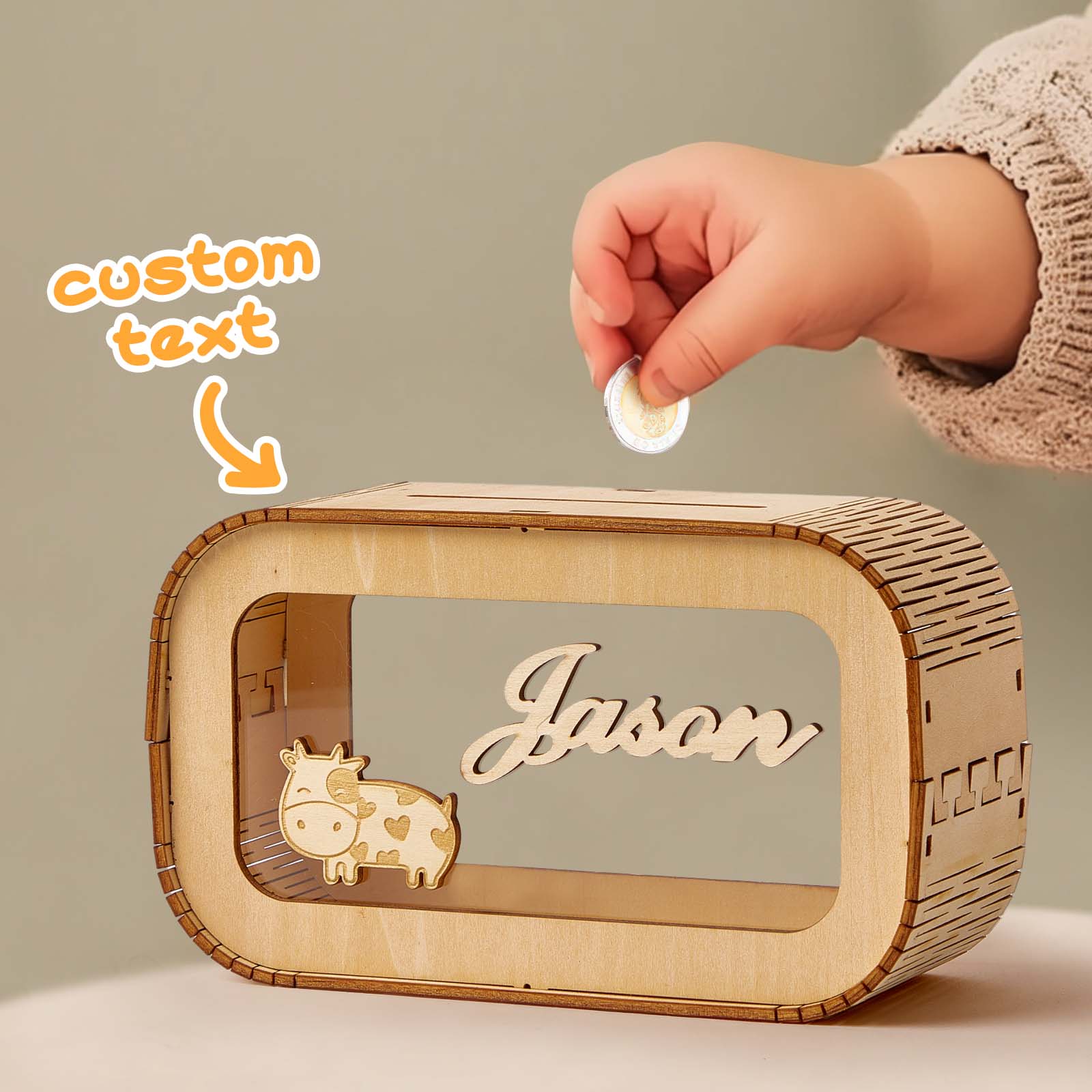 Custom Wooden Piggy Bank with Name Personalised Coin Name Bank Money Box Nursery Decoration - soufeeluk
