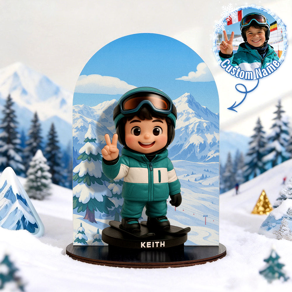 Custom Wooden Skiiing Photo Desk Decor Personalized Animated Snowboarder Decoration Winter Cartoon Souvenir for Skiers - soufeeluk