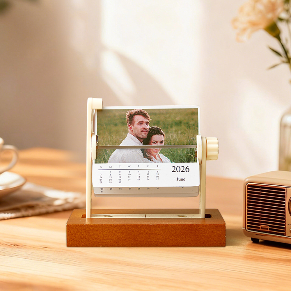 Custom 2026 Flip Desk Calendar Personalized Photo Wooden Mini Mechanical Calendar New Year Memorial Gift - soufeeluk