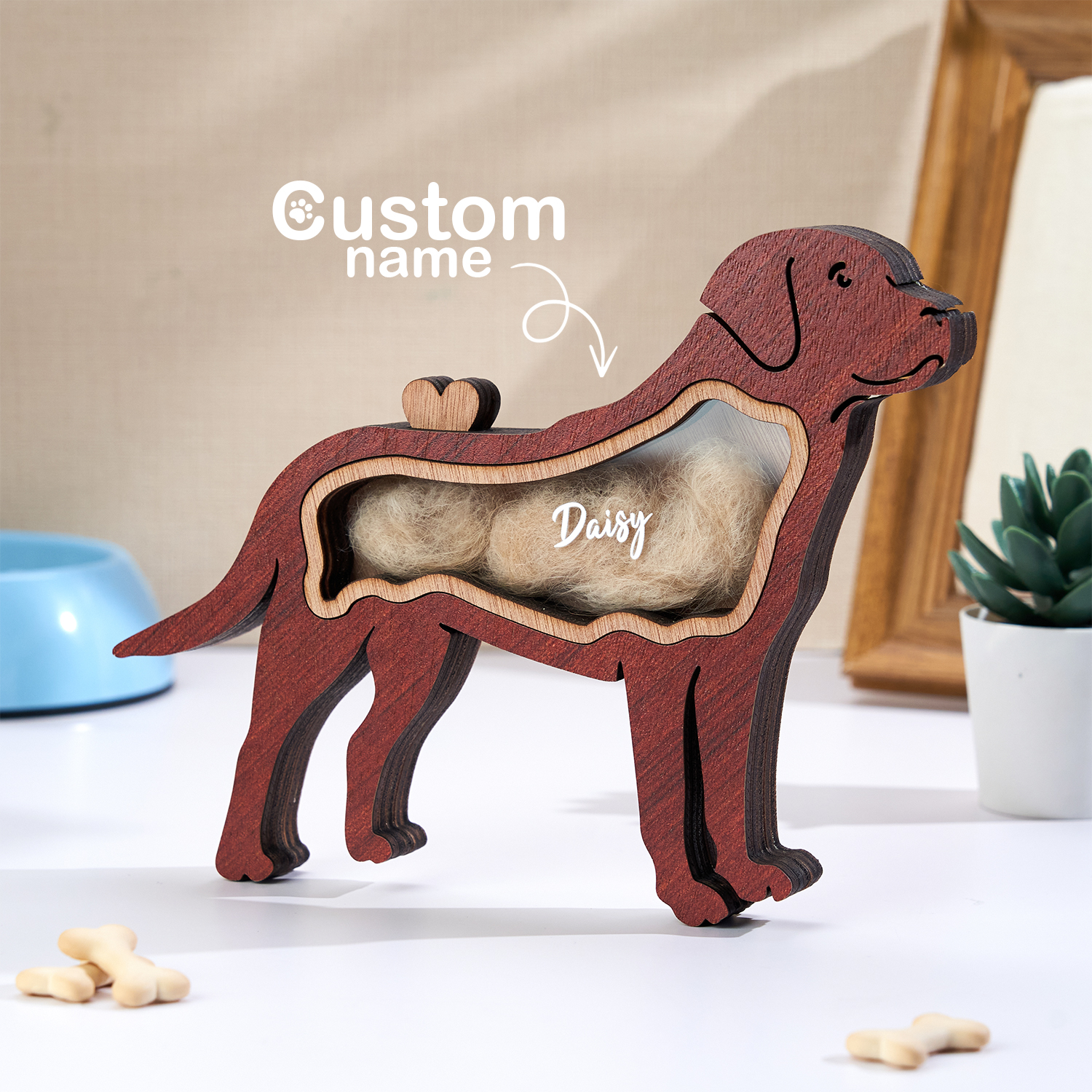 Custom Name Pet Hair Collection Ornament Wooden Home Decor Pet Keepsake Gifts Gifts For Pet Lovers - soufeeluk