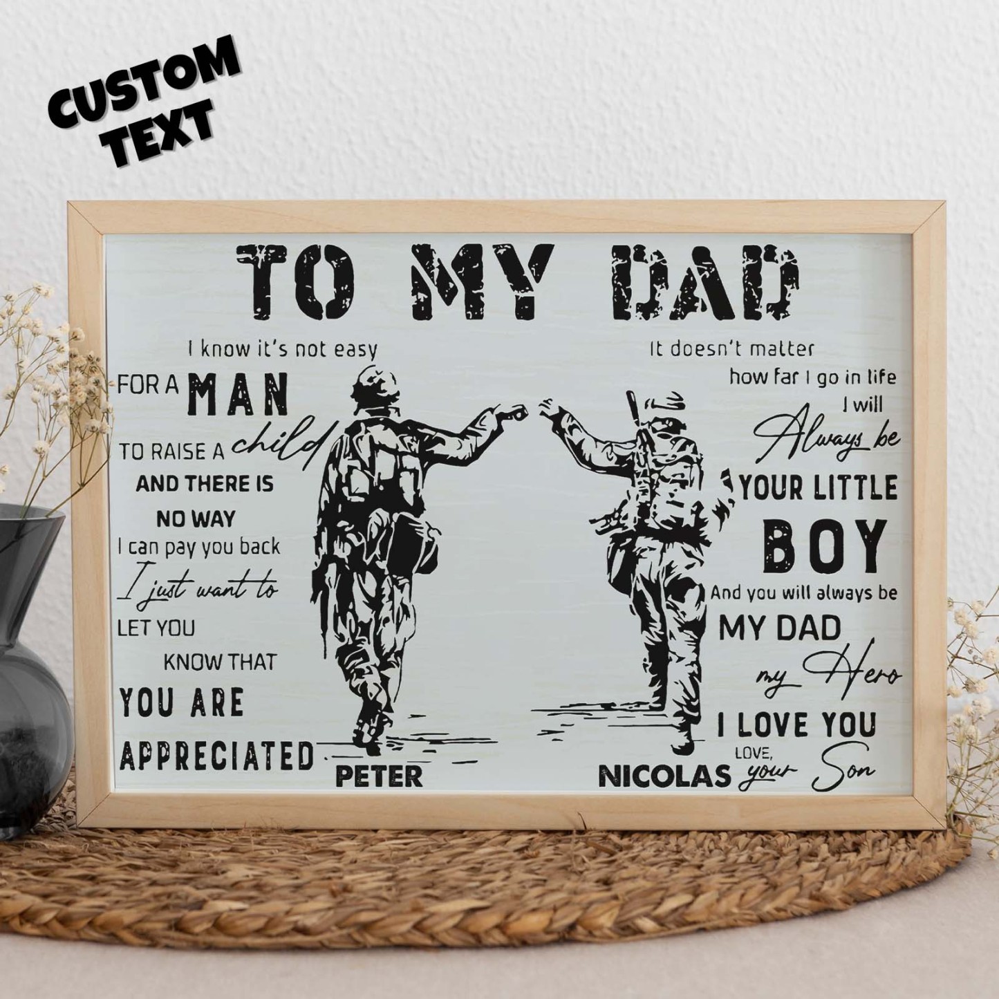 Custom Soldier Wooden Frame Army Style To My Dad with Name Father's Day Gift - soufeeluk