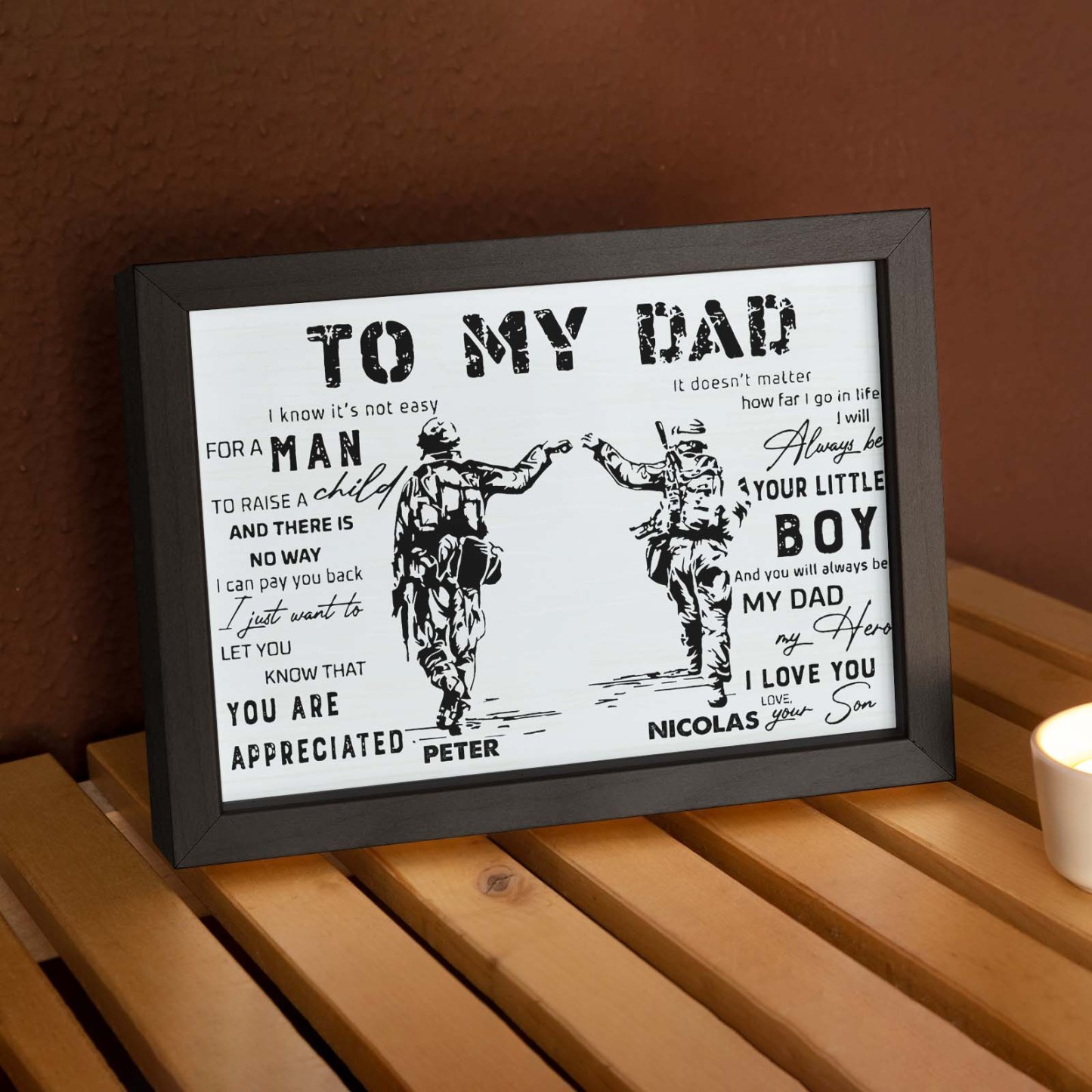 Custom Soldier Wooden Frame Army Style To My Dad with Name Father's Day Gift - soufeeluk