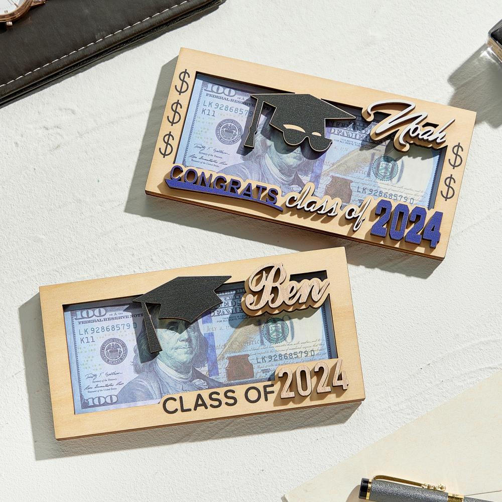 Personalised Name Laser-Cut Graduation Wooden Cash Holder Money Gift for Class of 2024 College Graduates - soufeeluk