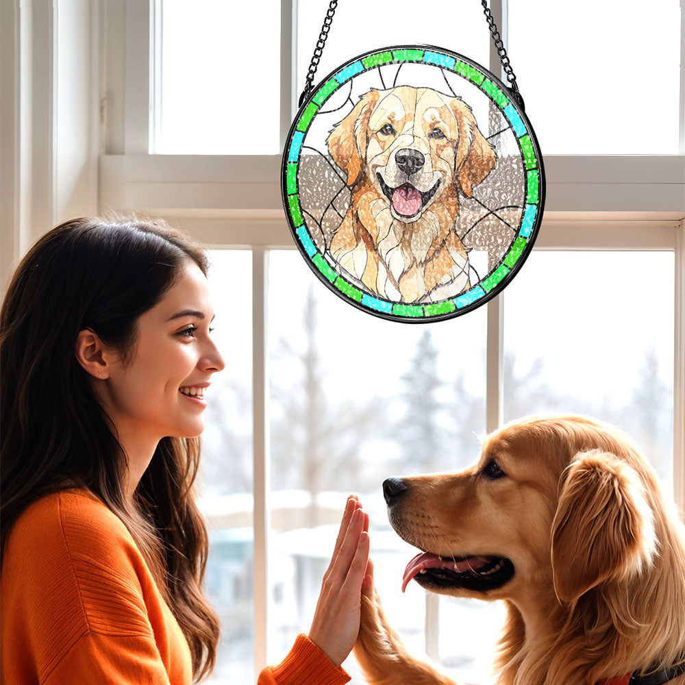Custom Pet Portrait Art Suncatcher Stained Glass Ornament Dog Memorial Gifts for Pet Lovers - soufeeluk