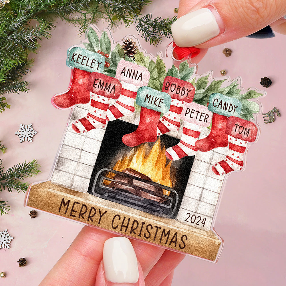 Personalized Family Christmas Ornament with Name Fireplace Stocking Ornament Gift for Family - soufeeluk