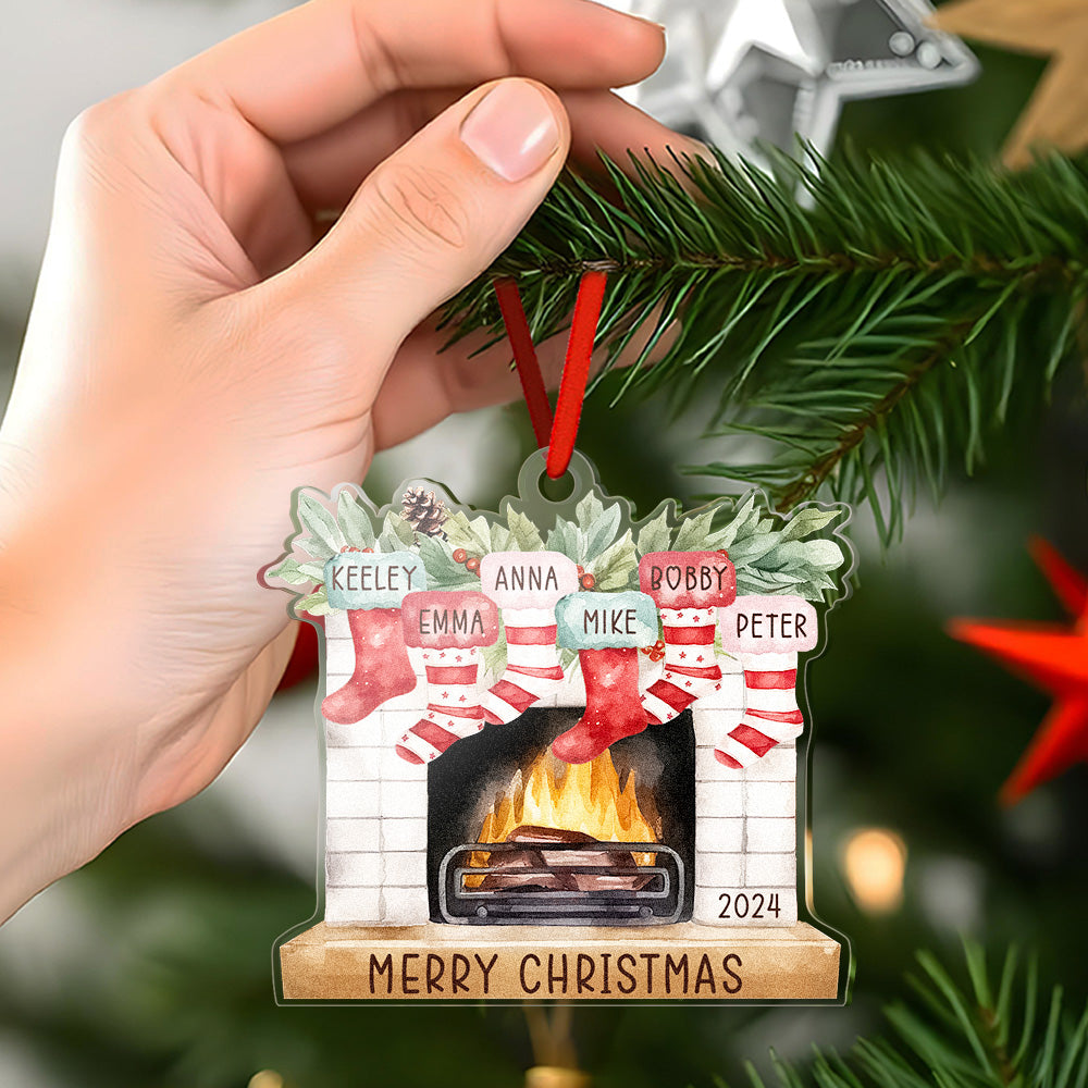 Personalized Family Christmas Ornament with Name Fireplace Stocking Ornament Gift for Family - soufeeluk