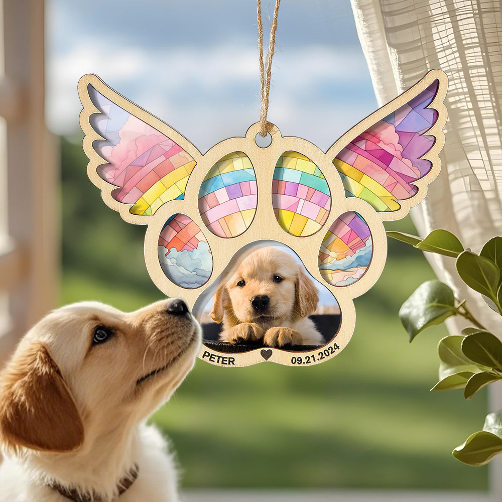 Personalized Pet Suncatcher Ornament with Photo Paw Print Ornament Memorial Gift for Pet Lovers - soufeeluk
