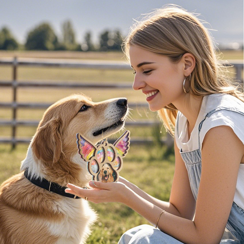 Personalized Pet Suncatcher Ornament with Photo Paw Print Ornament Memorial Gift for Pet Lovers - soufeeluk