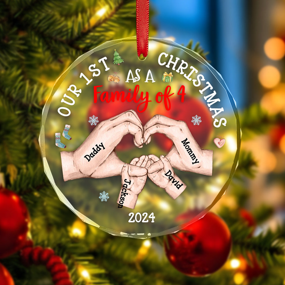 Personalized Baby's First Christmas As A Family Ornament with Name Glass Christmas Ornament - soufeeluk