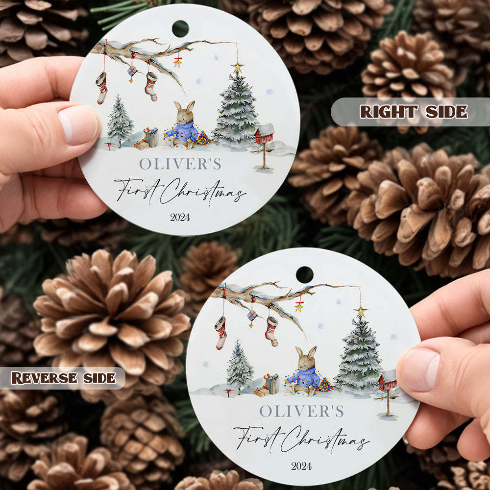 Personalised Rabbit Ceramic Ornament with Name Baby's First Christmas Ornament for New Baby Christmas Gift - soufeeluk