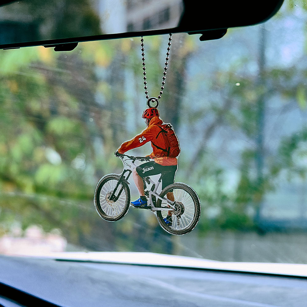 Personalized Mountain Biking Ornament with Name Acrylic Biker Ornament Gift for Cycling Lover - soufeeluk