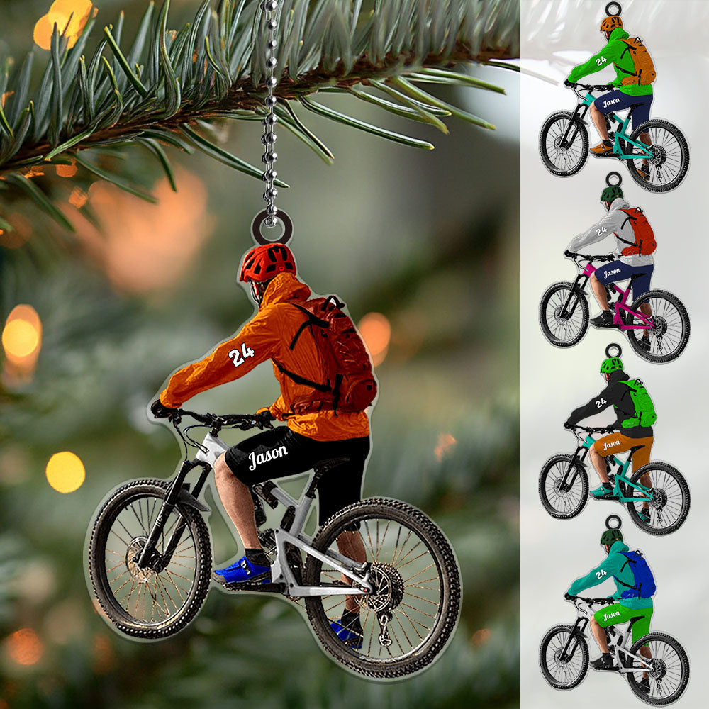 Personalized Mountain Biking Ornament with Name Acrylic Biker Ornament Gift for Cycling Lover - soufeeluk