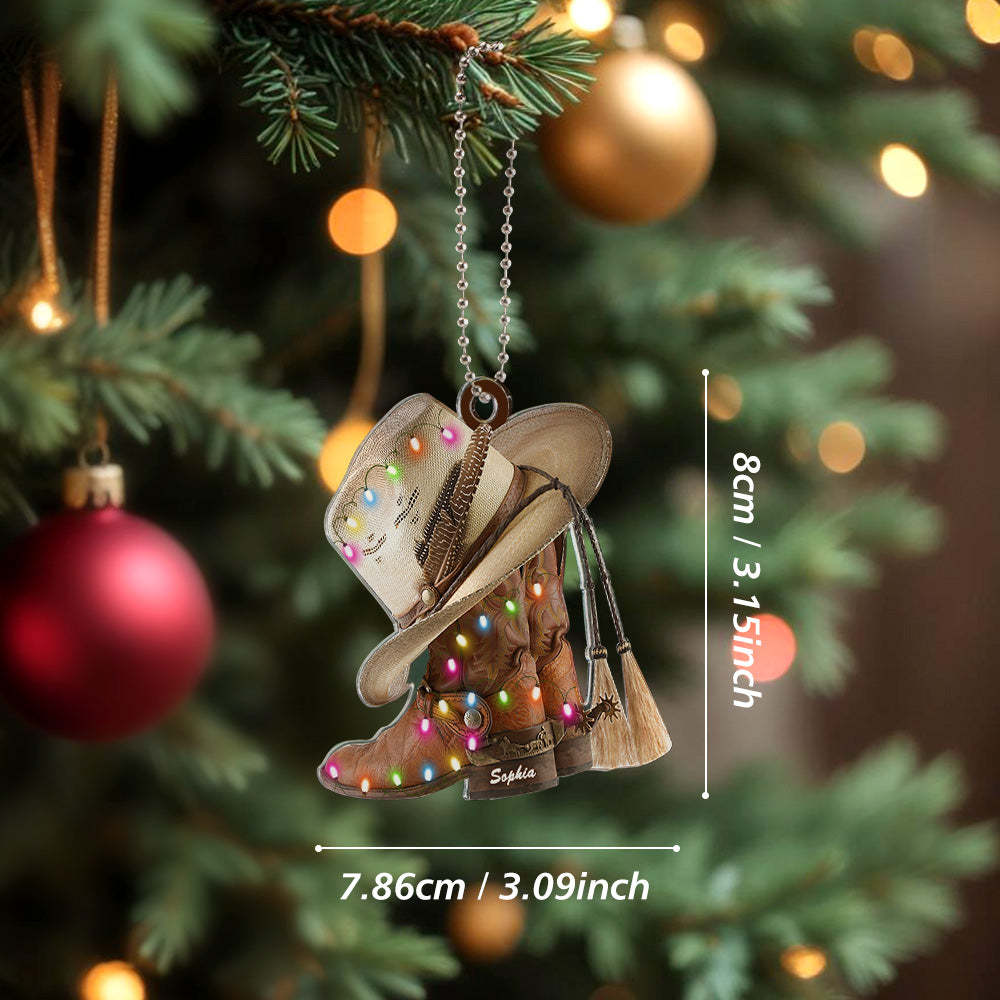 Personalized Cowboy Boots And Hat Car Ornament with Name Rearview Mirror Decoration Gift - soufeeluk