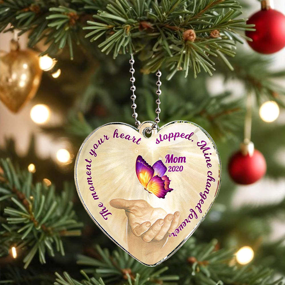 Personalized Butterfly Car Ornament with Name Heart Memorial Ornament Gift - soufeeluk