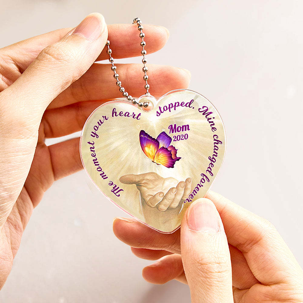 Personalized Butterfly Car Ornament with Name Heart Memorial Ornament Gift - soufeeluk