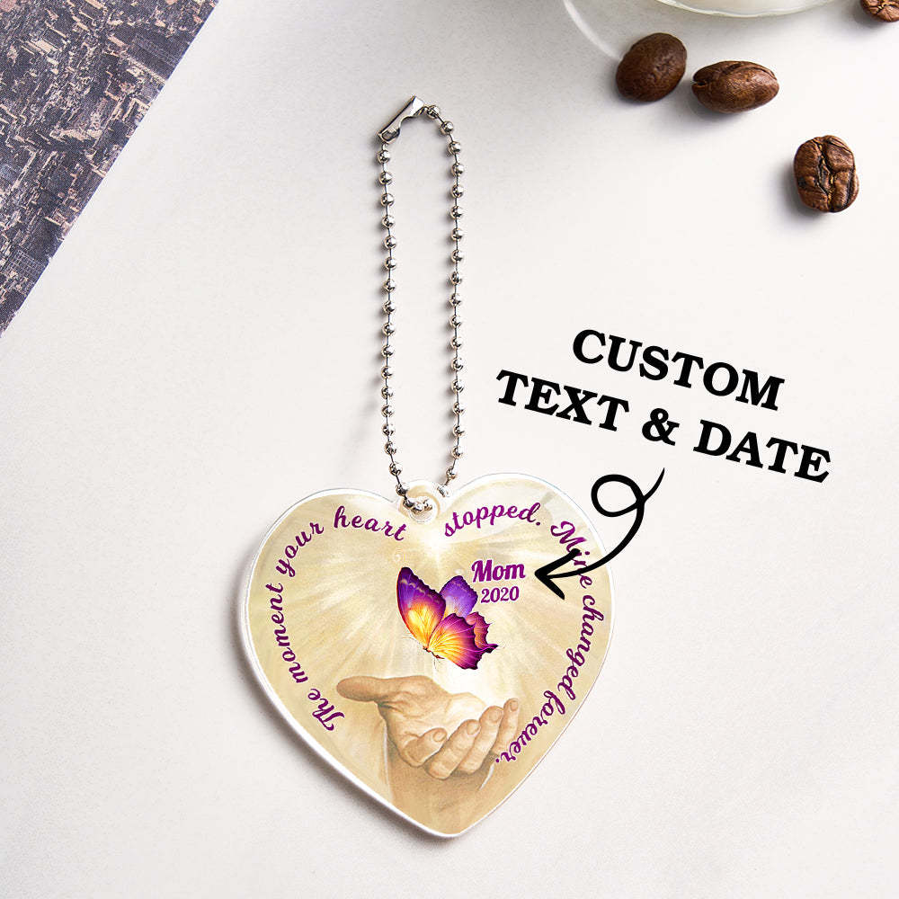 Personalized Butterfly Car Ornament with Name Heart Memorial Ornament Gift - soufeeluk