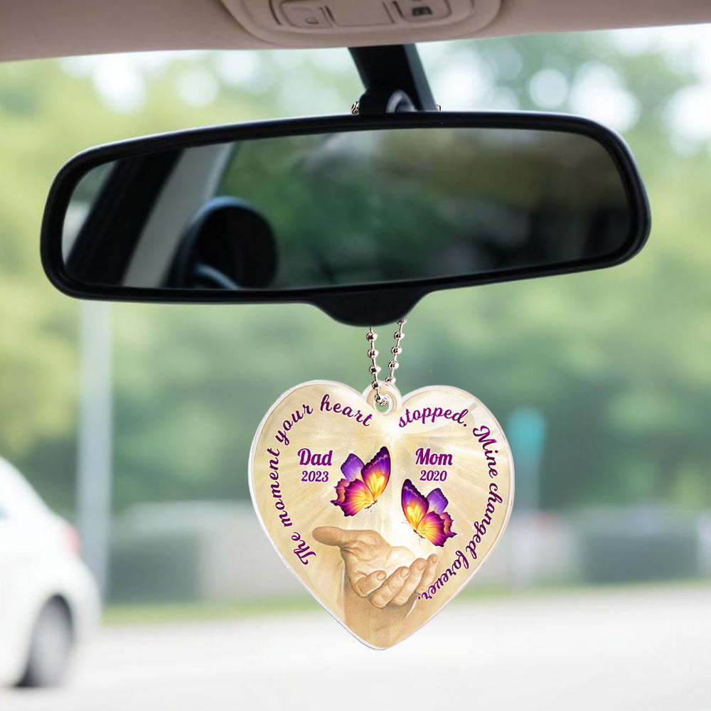 Personalized Butterfly Car Ornament with Name Heart Memorial Ornament Gift - soufeeluk