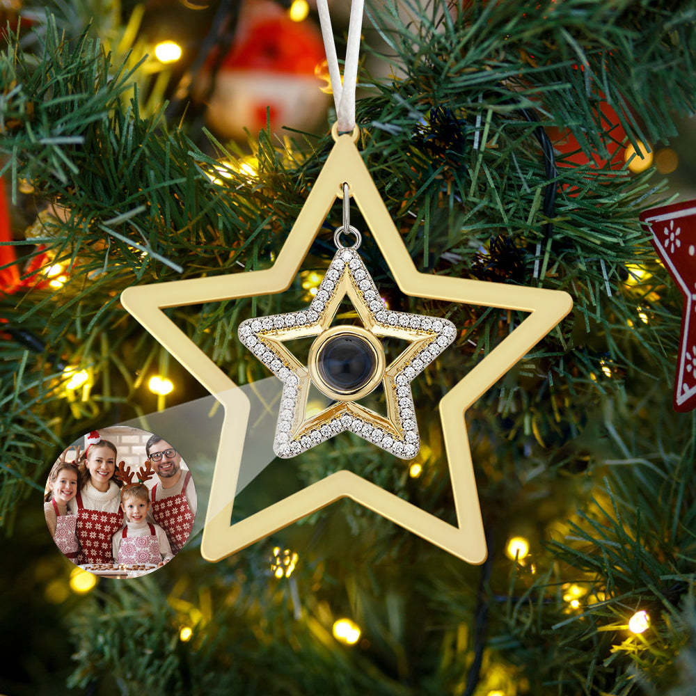 Personalised Projection Ornament Custom Photo Star Ornament for Christmas Gifts - soufeeluk