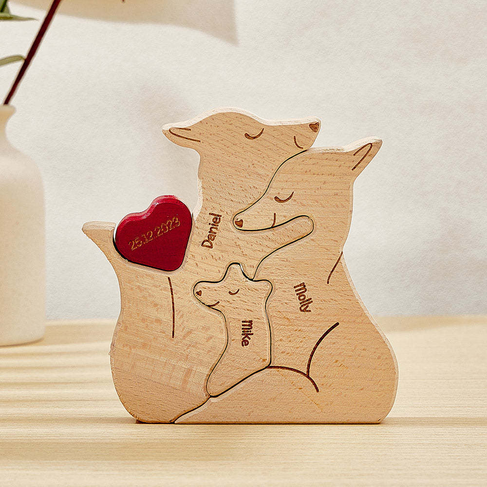 Personalised Wooden Fox Custom Family Member Names Puzzle Home Decor Gifts - soufeeluk