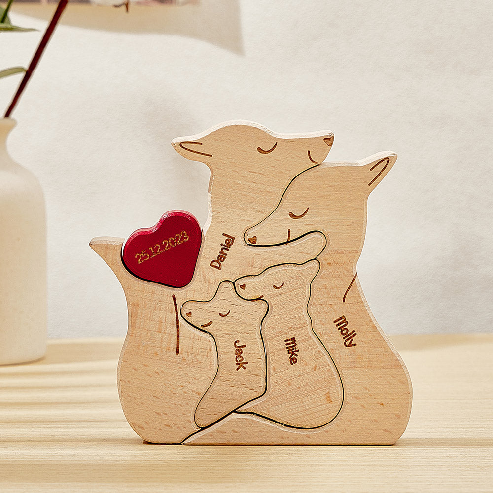 Personalised Wooden Fox Custom Family Member Names Puzzle Home Decor Gifts - soufeeluk