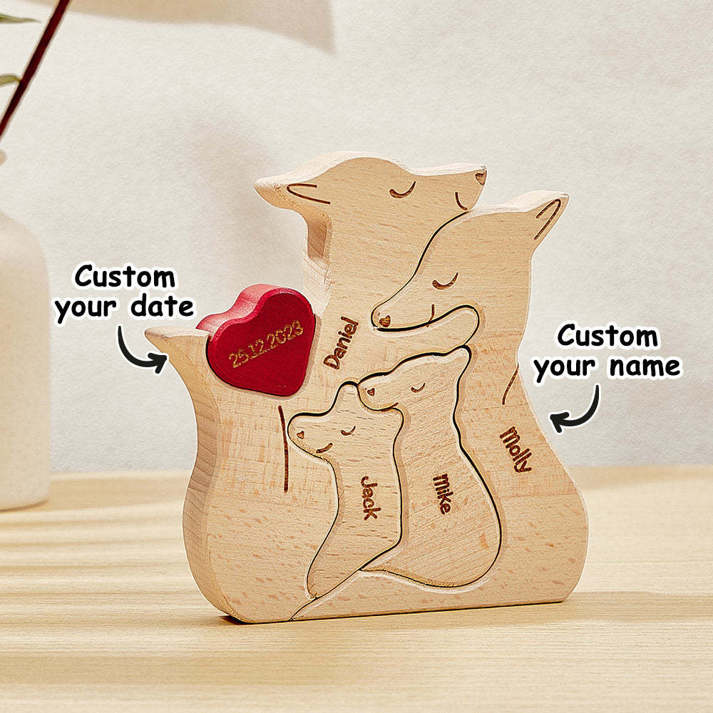 Personalised Wooden Fox Custom Family Member Names Puzzle Home Decor Gifts - soufeeluk