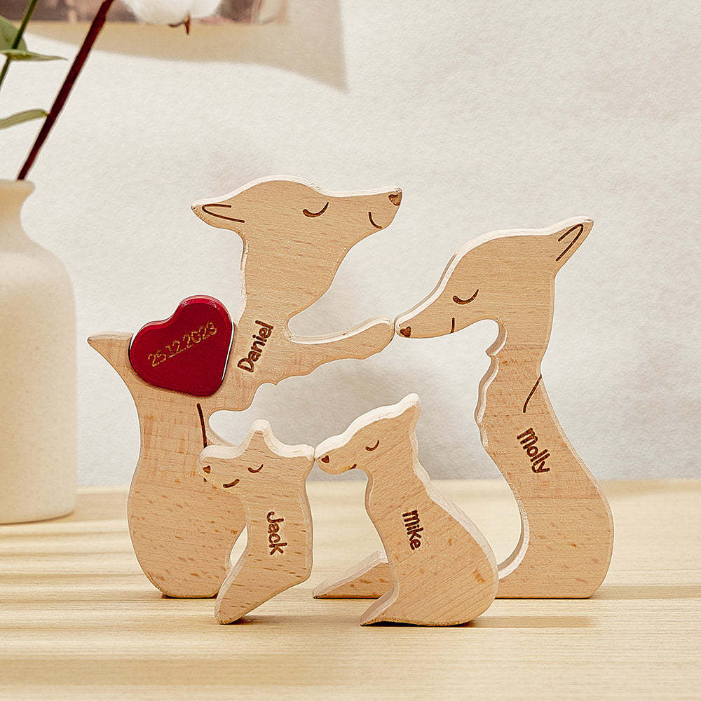 Personalised Wooden Fox Custom Family Member Names Puzzle Home Decor Gifts - soufeeluk