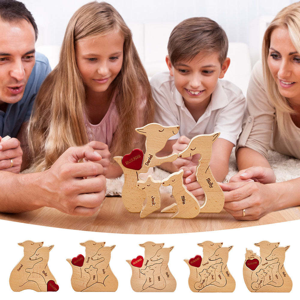 Personalised Wooden Fox Custom Family Member Names Puzzle Home Decor Gifts - soufeeluk