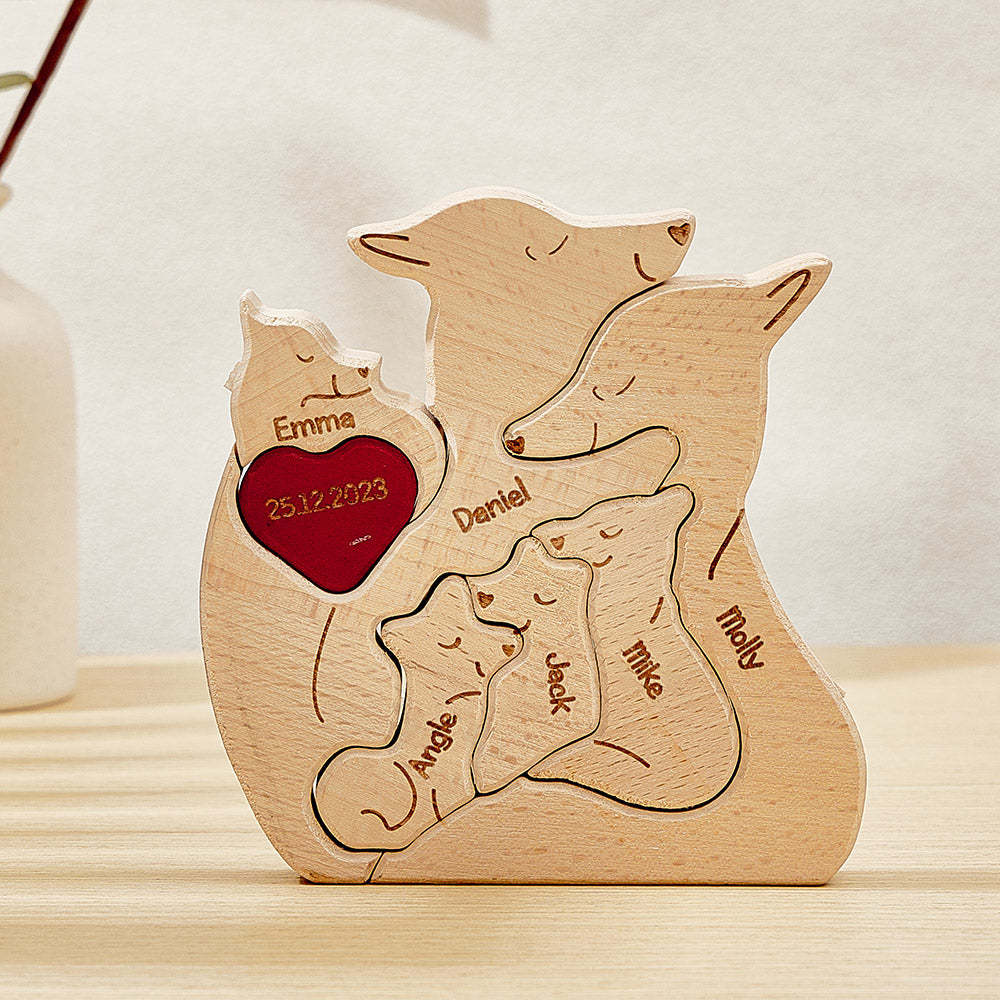Personalised Wooden Fox Custom Family Member Names Puzzle Home Decor Gifts - soufeeluk