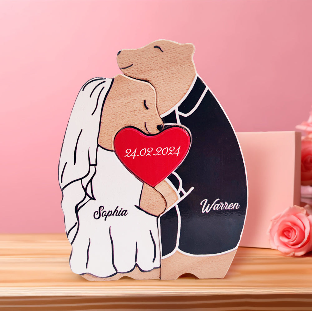 Personalised Wooden Bear Custom Couple Names Puzzle Unique Valentine's Day Gifts - soufeeluk