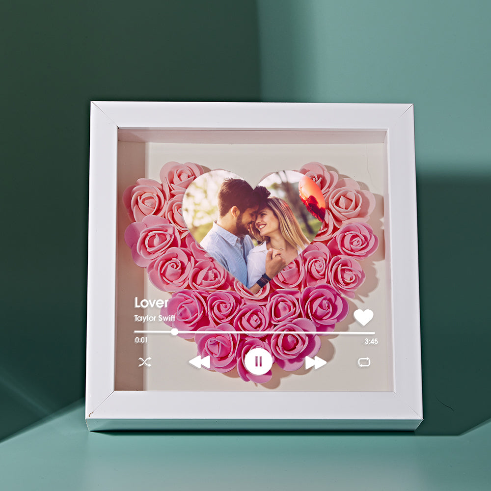 Custom Heart Flower Shadow Box with Photo Romantic Gifts for Lover - soufeeluk