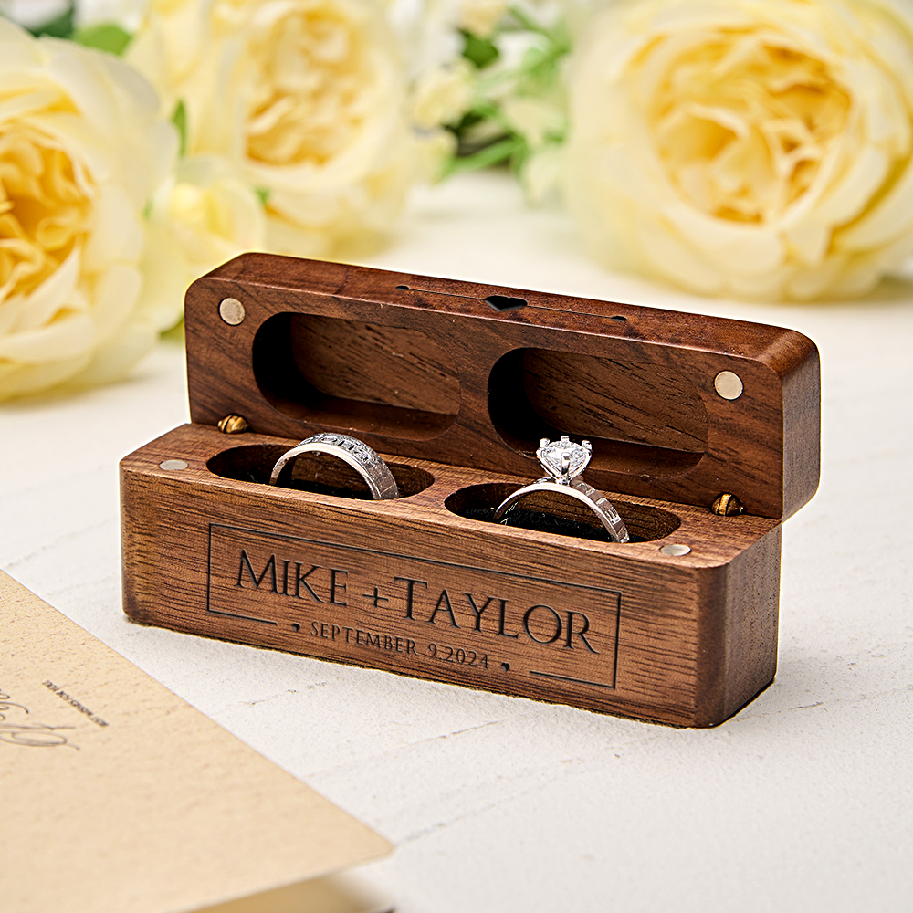 Personalised Engraved Wood Rings Bearer Box with Name and Date Wedding Proposal Gift for Couple - soufeeluk