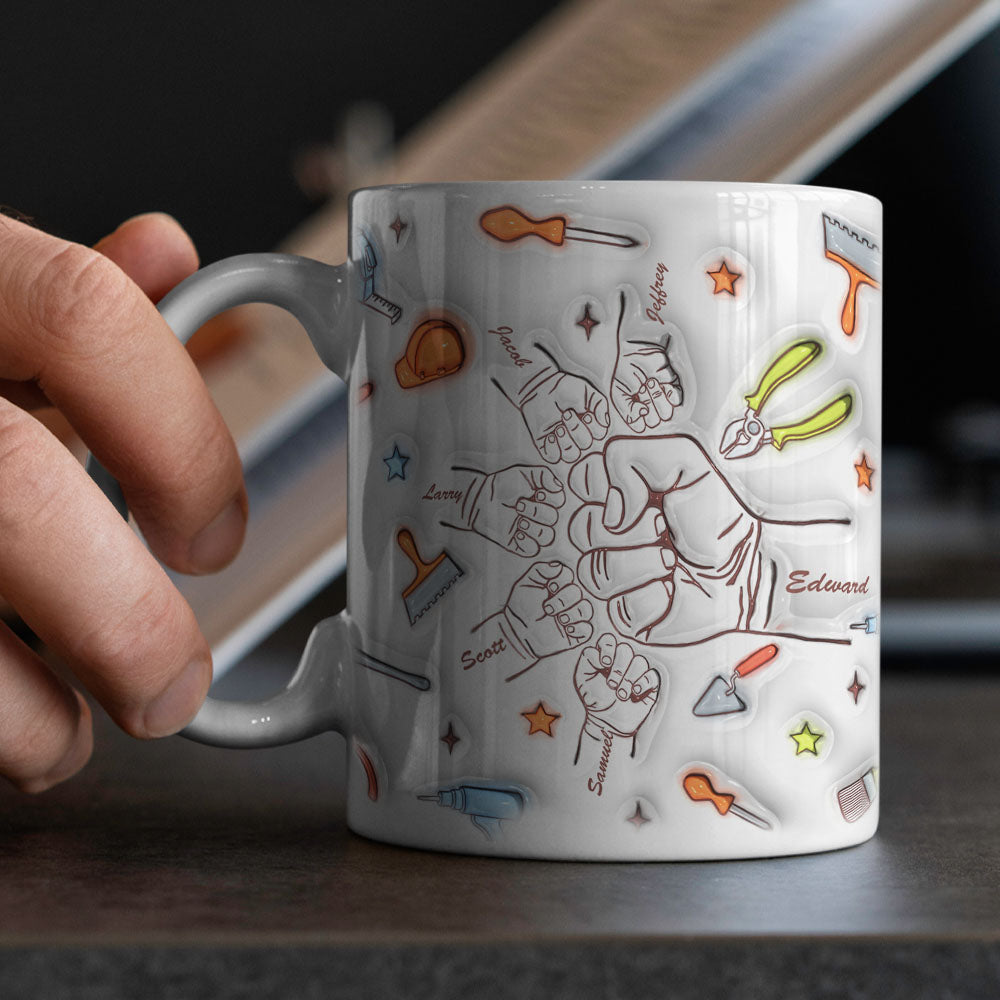Personalised Names Custom 1-6 Kids 3D Inflated Effect Printed Mug Gift for Dad Grandpa Great Fixer - soufeeluk